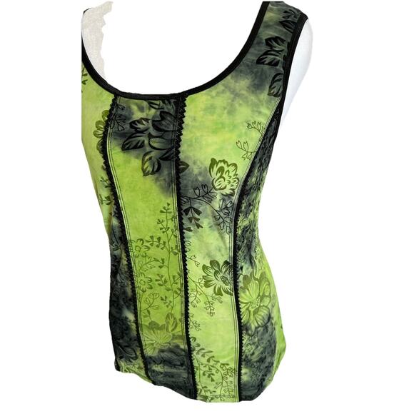 Y2K Cami Tank XL Green Burnt Floral Velvet Corset Fairy Whimsigoth Grunge 1X L - Picture 2 of 13